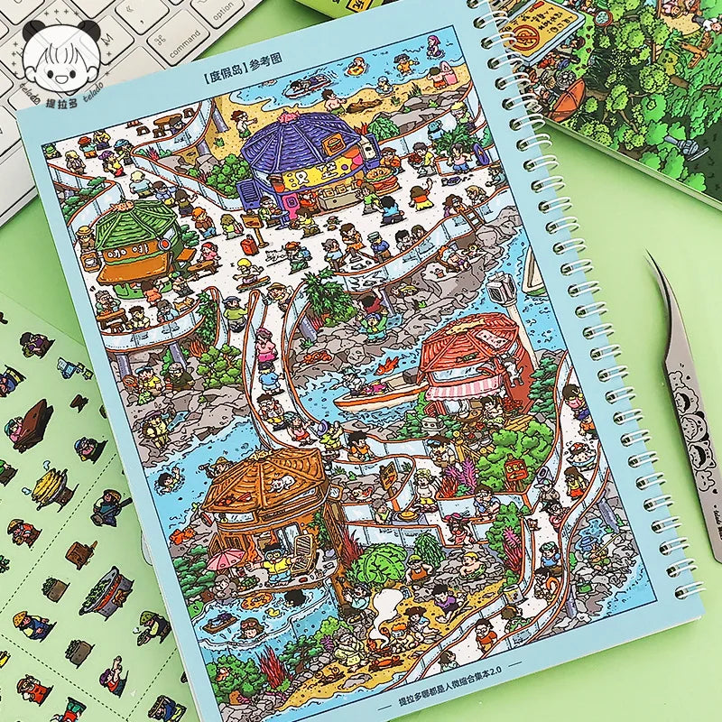 TIANZI Miniature Scene Sticker Book Everything is Human 2.0 Series – Cute-Style DIY Stacked 3D Houses Quiet Books Qme