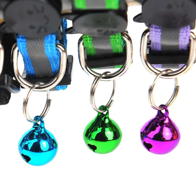 6-piece set of mixed color belt bell safety reflective collar, detachable reflective nylon cat collar with bell accessories Qme