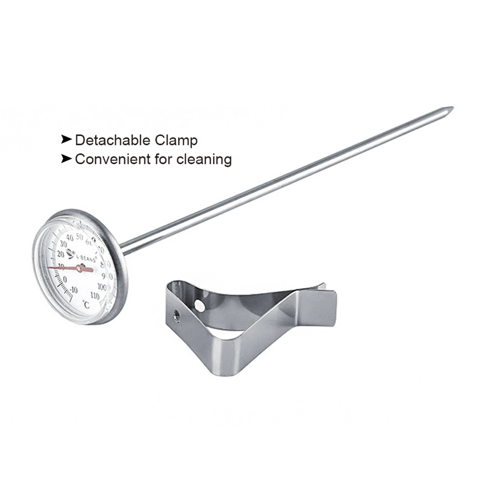 Adjustable Hanging Cooking Thermometer Stainless Steel Temperature Gauge with Clip for Coffee Milk Foaming Kitchen BBQ Tool Qme