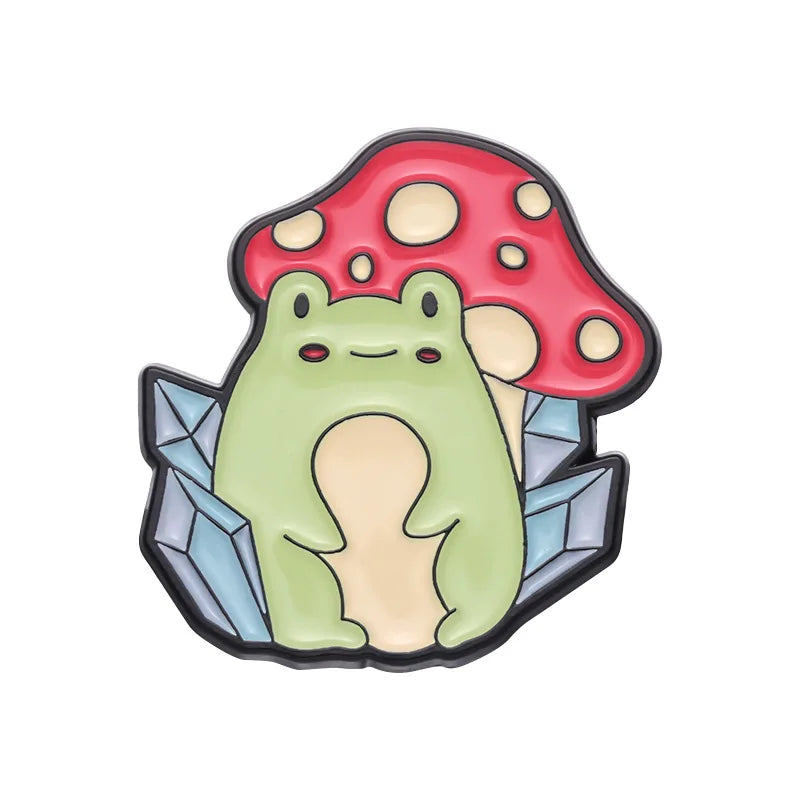 Cartoon Cute Frog Mushroom Series Brooch Enamel Pin Animal Plant Metal Badge Backpack Lapel Fashion Jewelry Gift Friend Kid Qme style 3