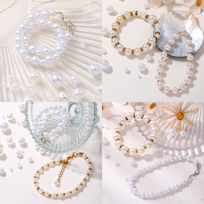 1200Pcs Resin Pearl Beads Kit 5 Sizes Round Small Pearl Filler Beads with Hole for DIY Craft Necklaces Earrings Bracelets Making Qme