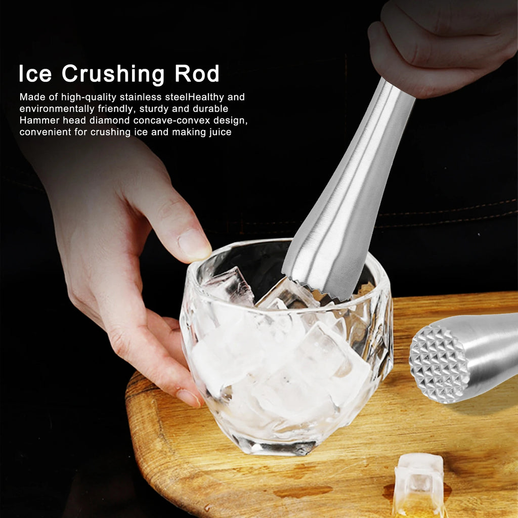 Stainless Steel Cocktail Muddler Bar Fruit Masher Ice Crusher Mojito Mixer DIY Drink Mixing Tool for Home Bar Kitchen Qme