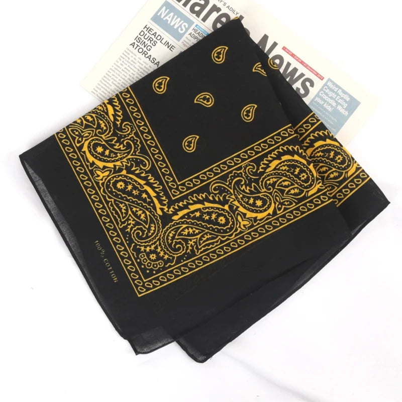 Unisex Cotton Bandana Kerchief Hip Hop Black Hair Band Neck Scarf Qme A20