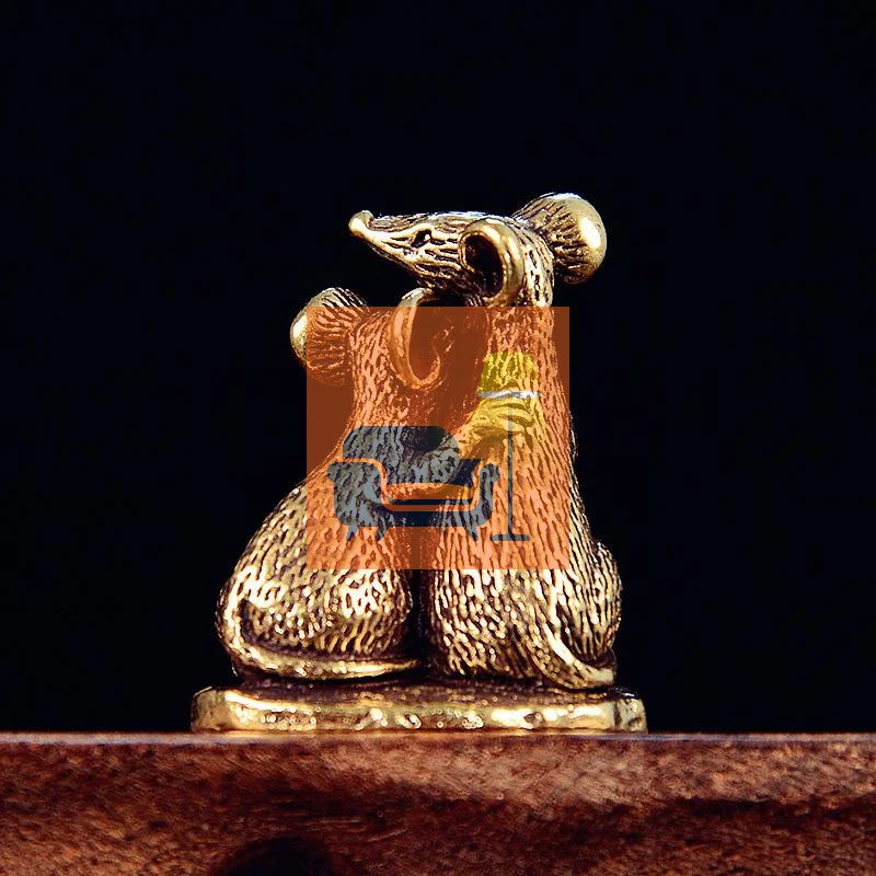 1Pcs Rat Small Statue Miniatures Desktop Ornament Antique Copper Love Mouse Figurines Living Room Home Decor Crafts Accessories Qme