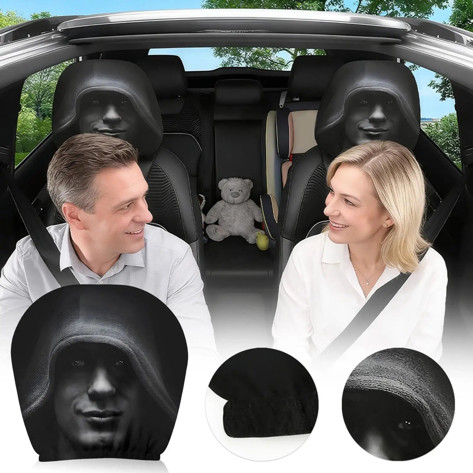 Head Rest Cover for Car Dark Style Car Interior Headrest Cover with Mysterious Figure Pattern for Automotive Vehicle SUV Sedan Qme