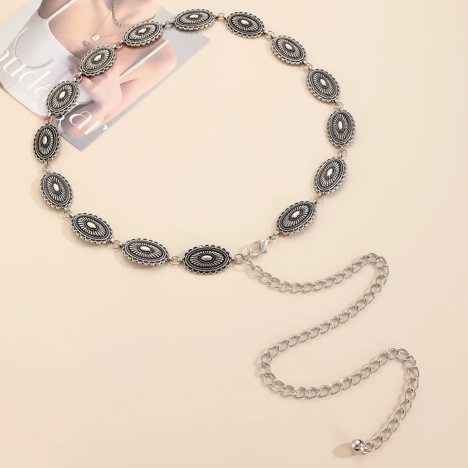 Women's Slim Decorative Waist Chain Silver Ethnic Tassel Belt Dresses