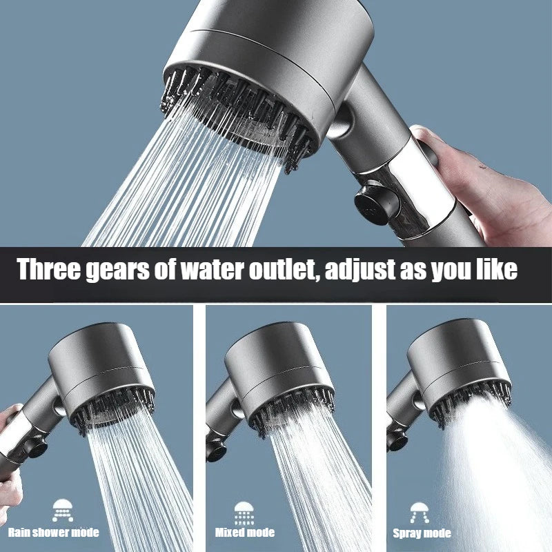 High Pressure Handheld Shower Head 3 Modes Adjustable One Click Water Stop Universal Interface Detachable Shower Sprayer Qme