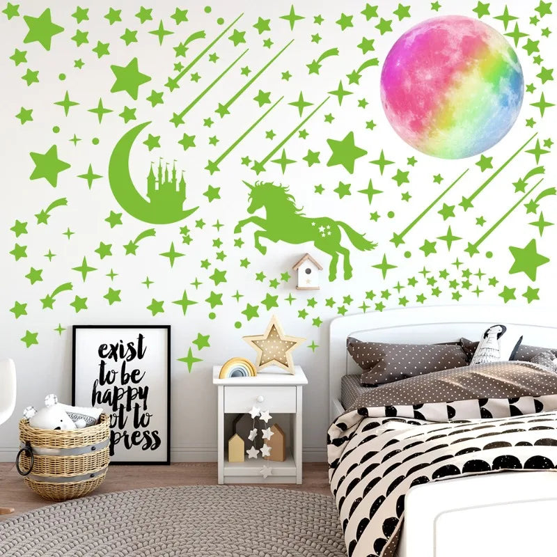 Rainbow Moon Glowing Unicorn Luminous Star Castle Fluorescent Cartoon Qme