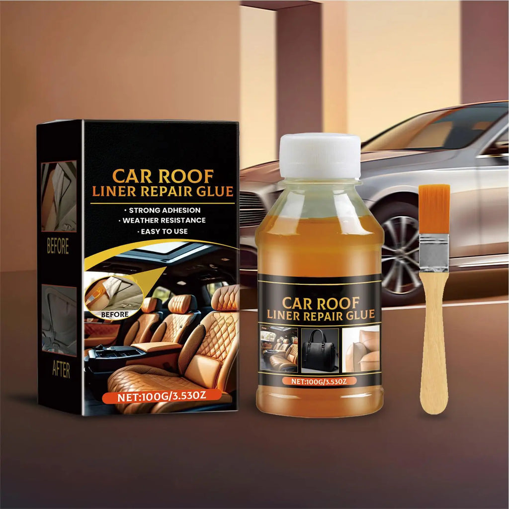 Headliner Glue 100g Car Roof Interior Glue Strong Adhesive with Brush Inside Repair for Leather Polyester Sponge Canvas Qme