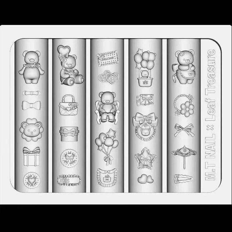 Little Bear Party Transparency Silicone Nail Art Template 3D Mold Qme