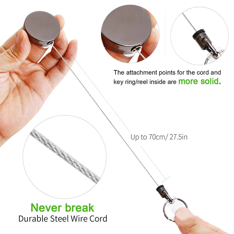 Rope Elastic Key Ring Retractable Metal Wire Keychain Pull Badge Reel Qme