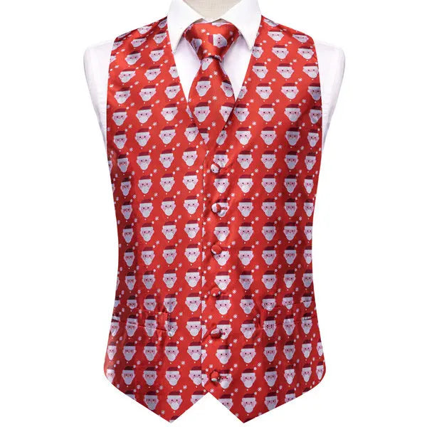 Christmas Colorful Men Vest Tie Pocket Square Cufflinks Set 4 Pieces Xmas Wedding Party Suit Accessories Gifts for Dad Boyfriend Qme