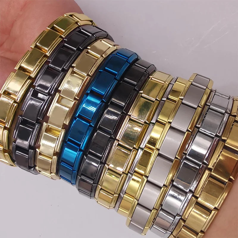Italian Charm Link Stainless Steel Silver Blue Bracelet for Woman Men DIY Making 9mm Bead Golden Retro Bangle Jewelrys Wholesale Qme