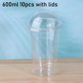 Disposable Clear Plastic Cups Lid 100 Straws Fruit Juice Milk Tea Qme 600ML