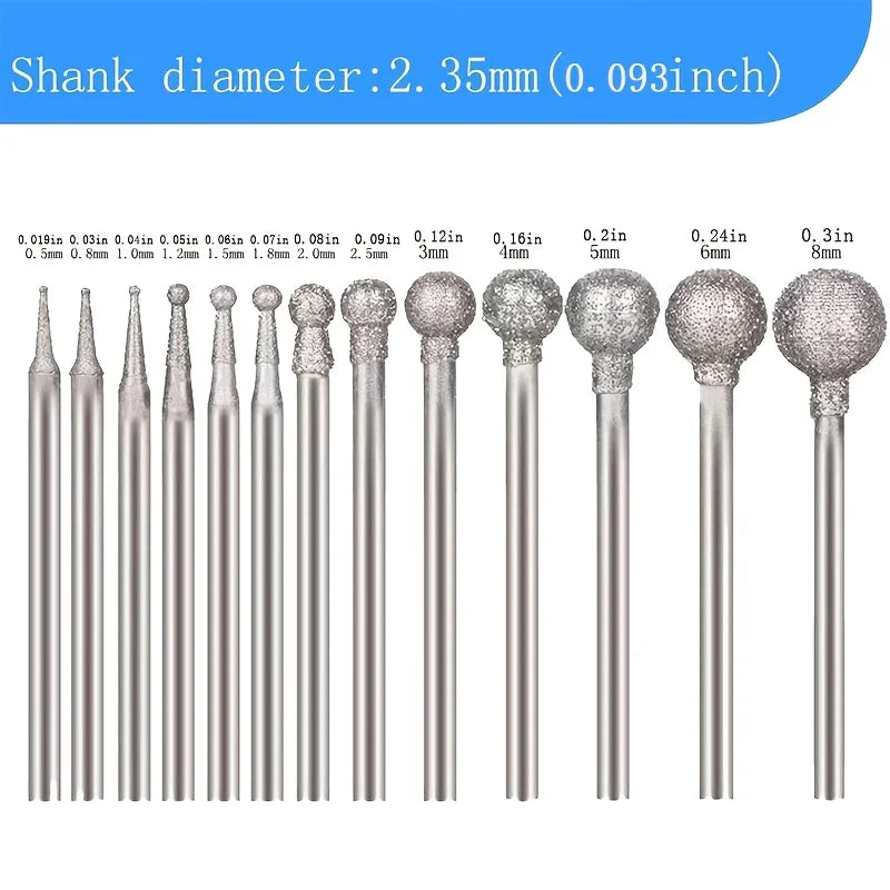 Ball Shape Diamond Burr Bits-Shank Diamond Ball Burs for Rotary Tools, Precision Grinding & Polishing on Stone, Glass, Metal Qme