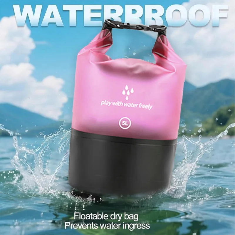 Men's and women's waterproof dry bag, 5L roll top lightweight small storage bag camping, hiking, and beach accessories backpack Qme