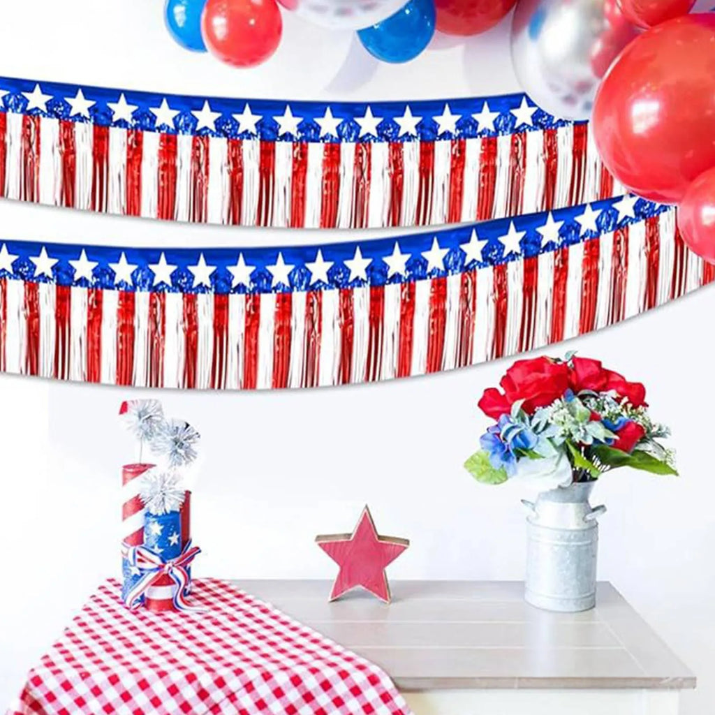 Red White Blue Hanging Background Banner Garland Party Table Skirt Decoration Independence Day Fringe Hanging Decor Supplies Qme