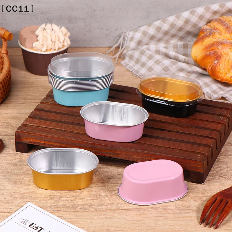 Aluminum Foil Cupcake Cups Lids Non-stick Baking Oval Pudding Dessert Qme