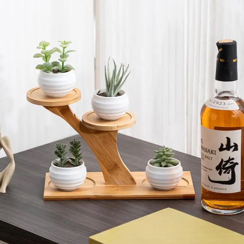 Office Desktop Balcony Decor Organizer 2-Tier Bamboo Stand Shelf Home Qme