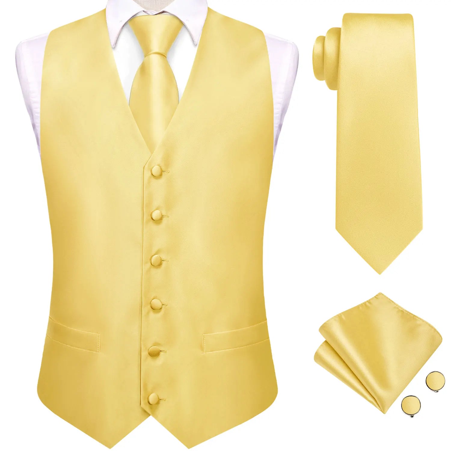V-neck Waistcoat 4 Men Vest Tie Pocket Square Cufflinks Business Qme