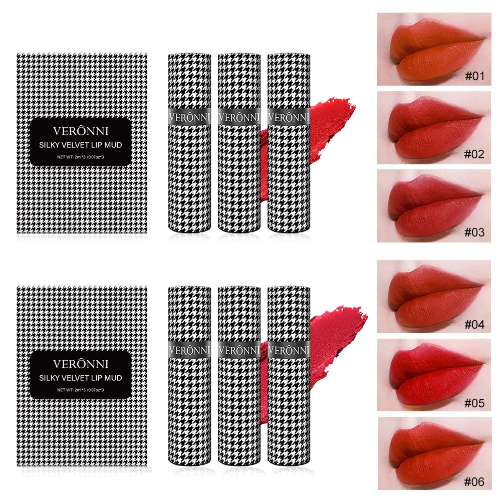 VERONNI Houndstooth Lip Mud Three-pack Matte Cheek Dual-use Blush Qme