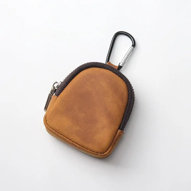 Crazy Horse Leather Earbuds Key Wallet Zipper Shell Design Multi-use Qme Brown
