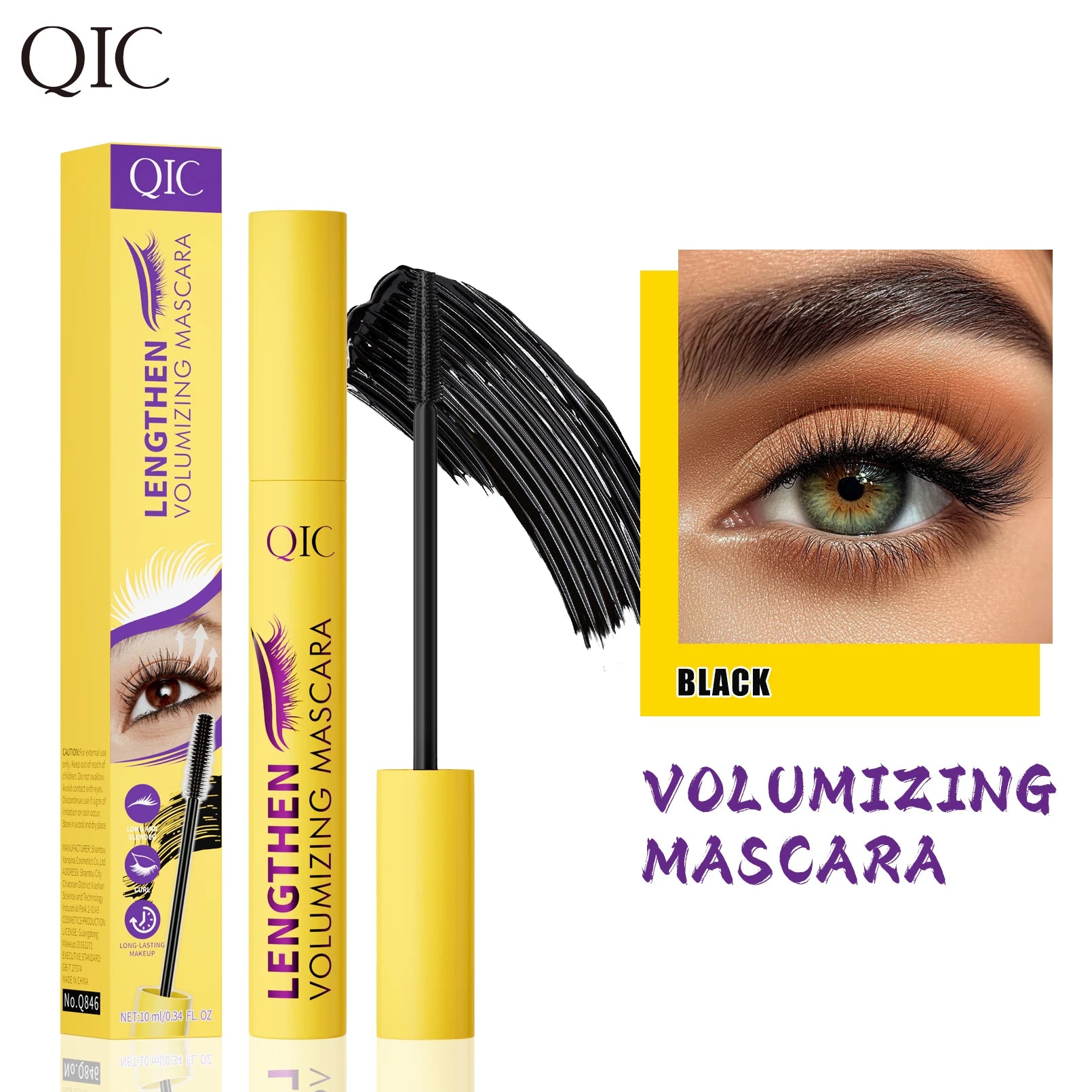 QIC 4D Black Mascara Brown Mascara Thickening, Lengthening, Curling, Waterproof Liquid Fiber Mascara. Qme Q846-1