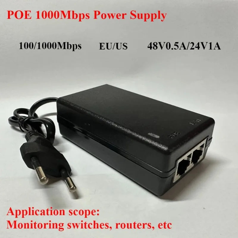 2PCS POE Injector 48V0.5A US EU Plug Power Supply 24V1A 12V2A for Wireless Bridge AP Surveillance Qme 48V 0.5A-EU-line 1000Mbps