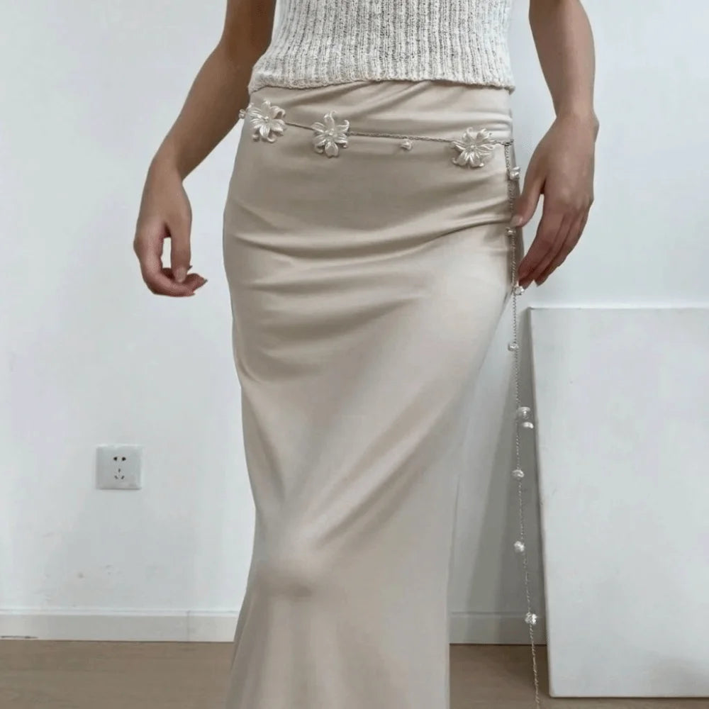 Y2K Flower Waist Chain Silver Geometric Metal Belly Chain All-match Minimalist Bohemian Body Chain Skirt Dress Decoration Qme