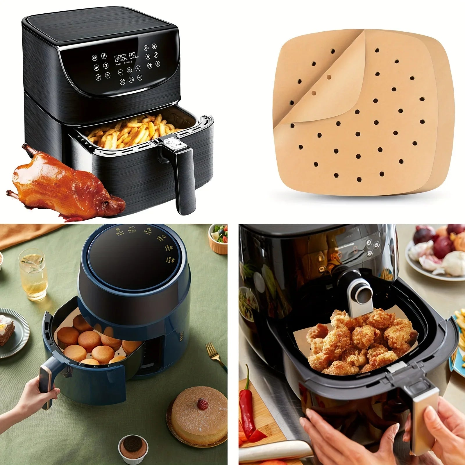 50pcs/100pcs, Air Fryer Liners, Square Air Fryer Disposable Paper Liner, Perforated Parchment Paper Sheets For Baking, Qme