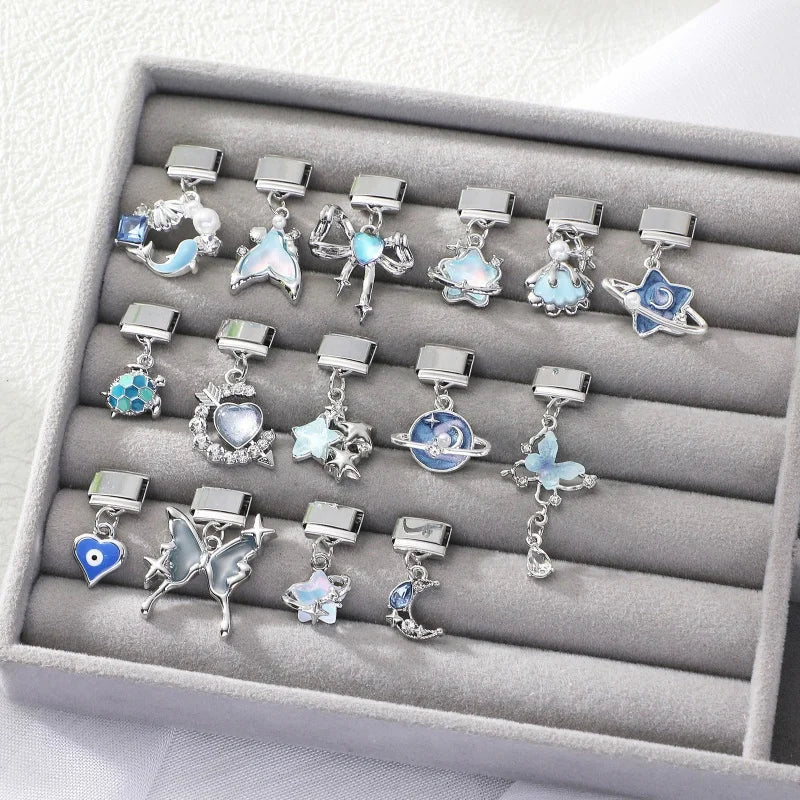 2026 3PCS Beautiful Blue Moon Heart Starfish Italian Charms Link 9mm Modular Bracelet Stainless Steel DIY Gift Jewelry Wholesale Qme