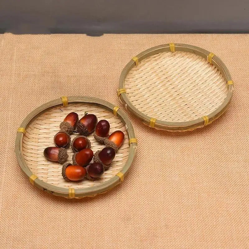 Handwoven Natural Bamboo Tray Sturdy Eco Friendly For Storage Serving Home Decor Qme
