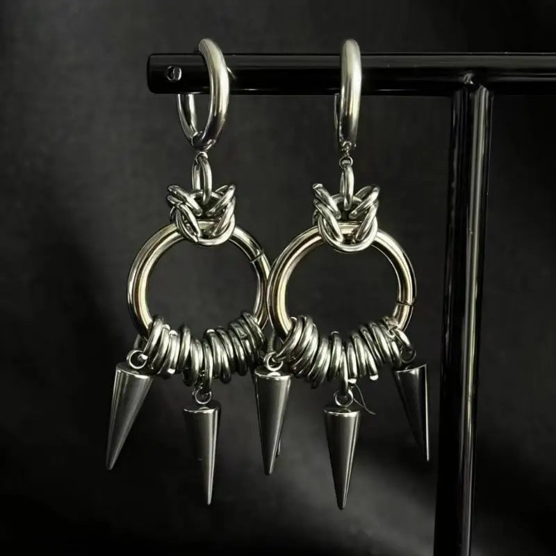 Punk Style Spiked Earrings For Women Men Gothic Cone Pendant Earrings Y2K Grunge Dangle Jewelry Gift Qme 01
