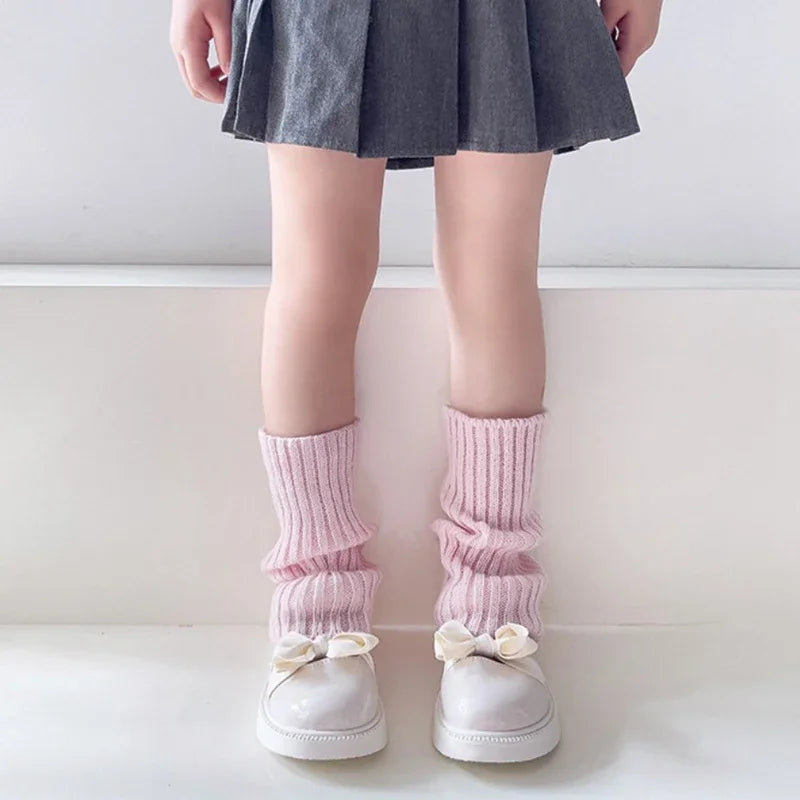 Sweet Girls Candy Color Korean Kids Leg Warmers Knitted Foot Cover Children Solid Autumn Winter Elastic Versatile Elephant Socks Qme A04 28cm or 11.02inch