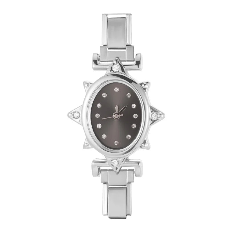 2025New Vintage Oval Inlaid Zircon Stainless Steel Watch Bracelet
