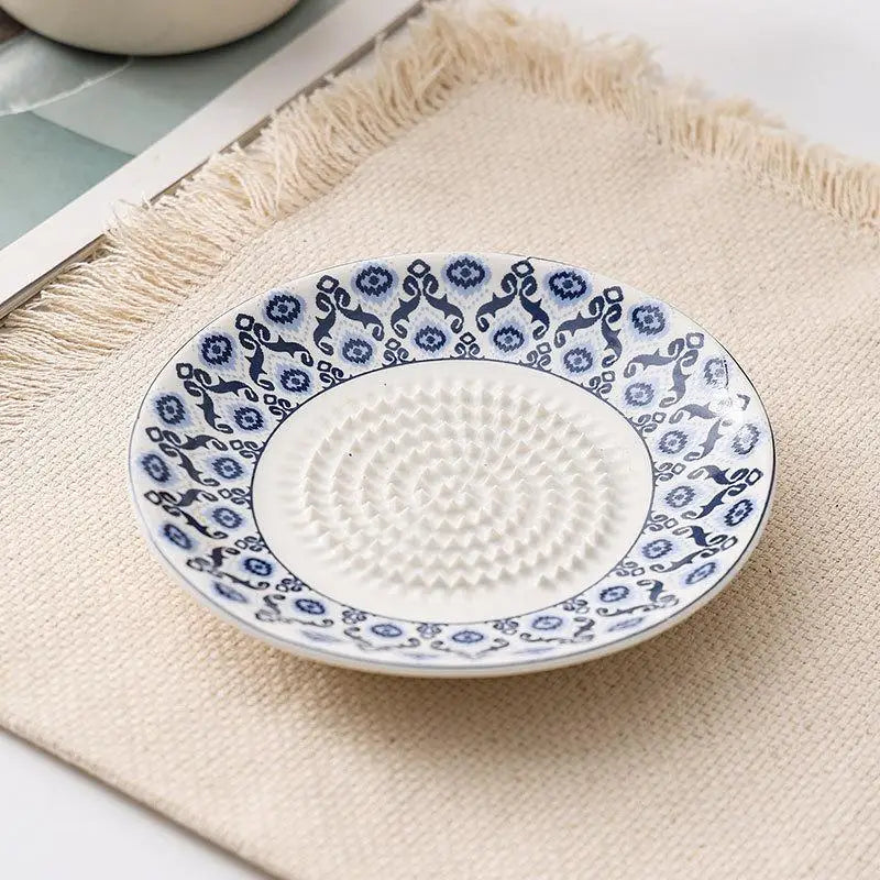 2-in-1 Ceramic Ginger Grater Round Plate Garlic Vegetable Grinding Qme A2