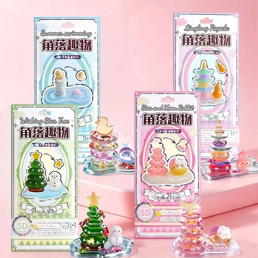 3D Embossed Stickers-3D Handmade DIY Layered Solid Relief Stickers New Cute Desktop & Windowsill Ornament Children's Day Gifts Qme 4PCS Set