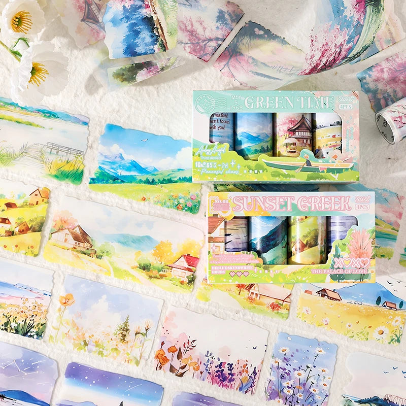 4 Rolls/Box 80mm*2m Big Size Washi Tape Box Set Scrapbooking Supplies DIY Adhesives Diary Collage Album Decor Stationery Tape Qme