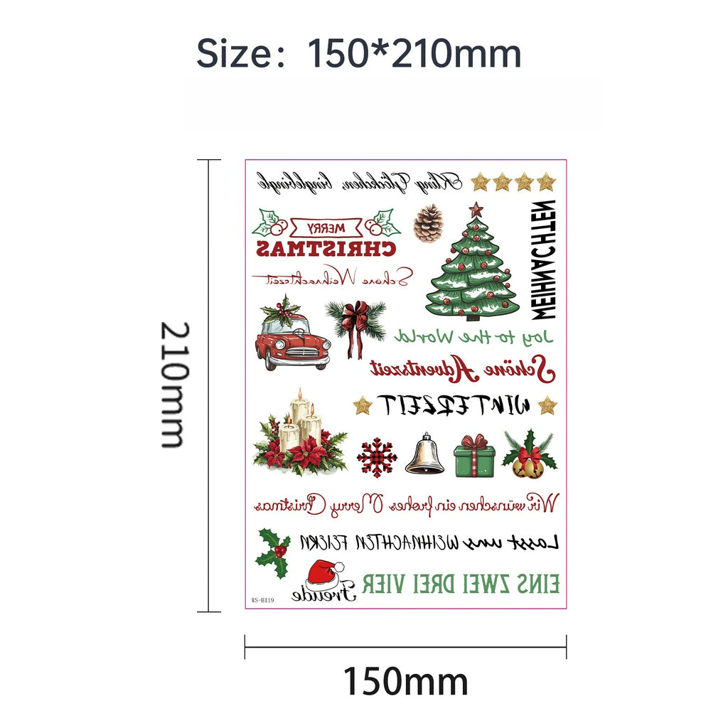 A Multi-purpose Xmas Tattoo Sticker Set Easy To Stick, Decorative Decals for Candle Window, Home Christmas Party Decorations Qme