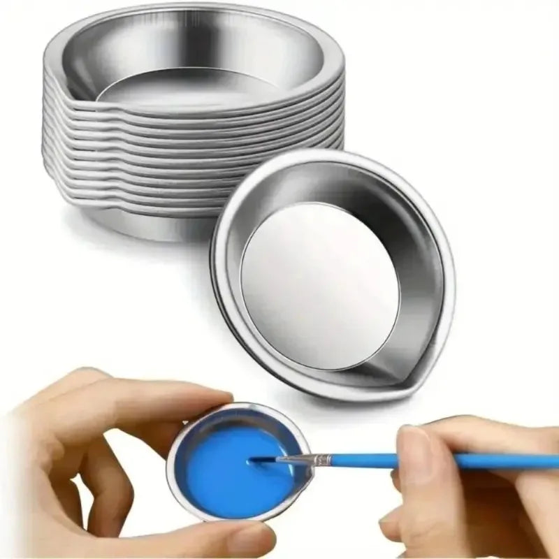 6/12Pcs Makeup Palette Stainless Steel Small Round Paint Tray Artist Watercolours Paint Mixing Palette Tray For Artist Qme
