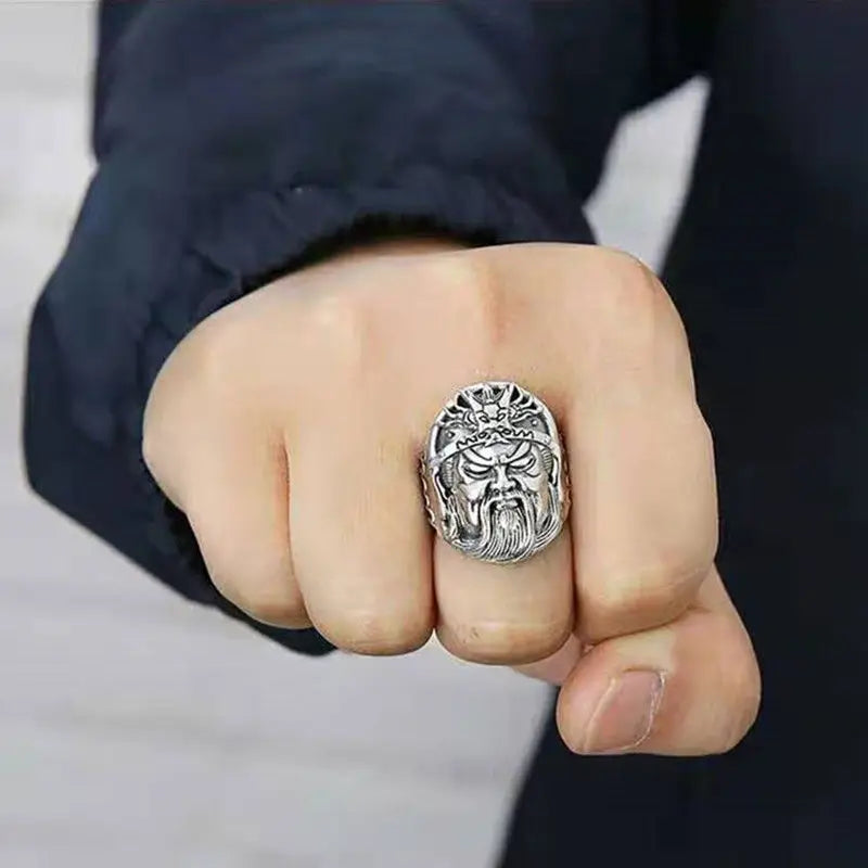 Vintage Guan Yu Ring Gothic Punk Hip Hop Adjustable Ancient Three Kingdoms Ring Daily Jewelry Accessories for Men and Women Qme
