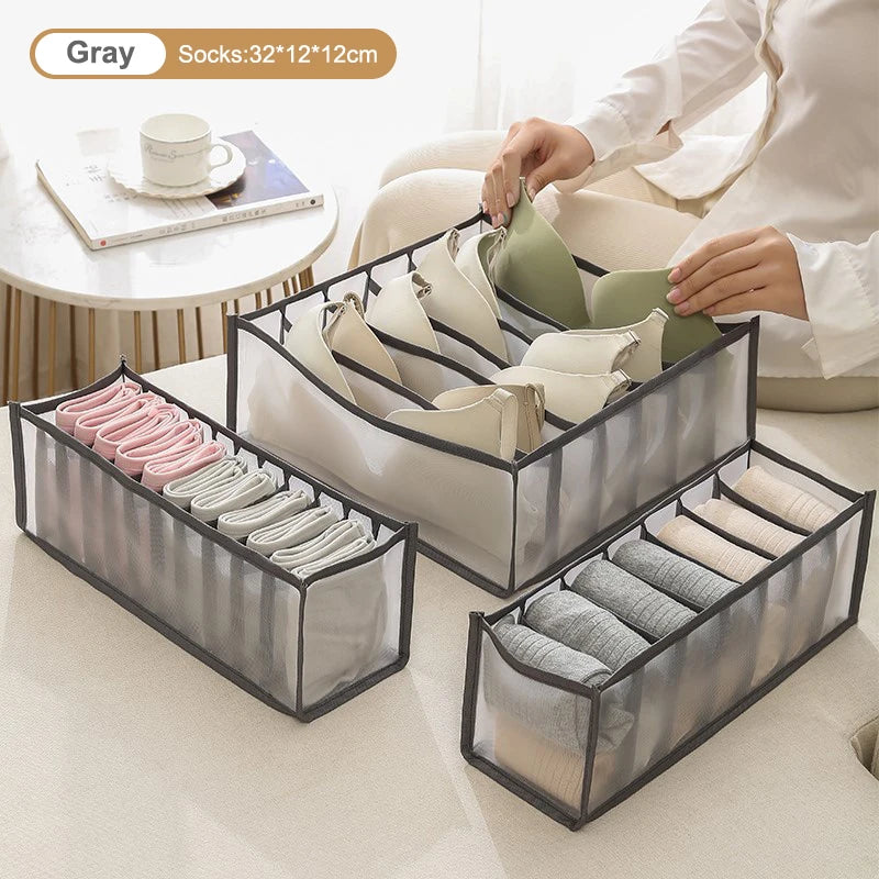 Multifunctional Folding Drawer-Style Fabric Storage Box For Underwear And Socks Qme Grey 11 Grids