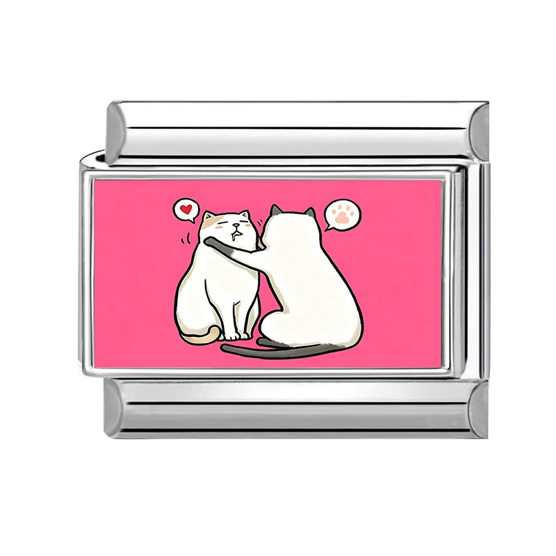 Y2K Plum Blossom Pink Black UFO Cute Flower Cat Italian Charm Link