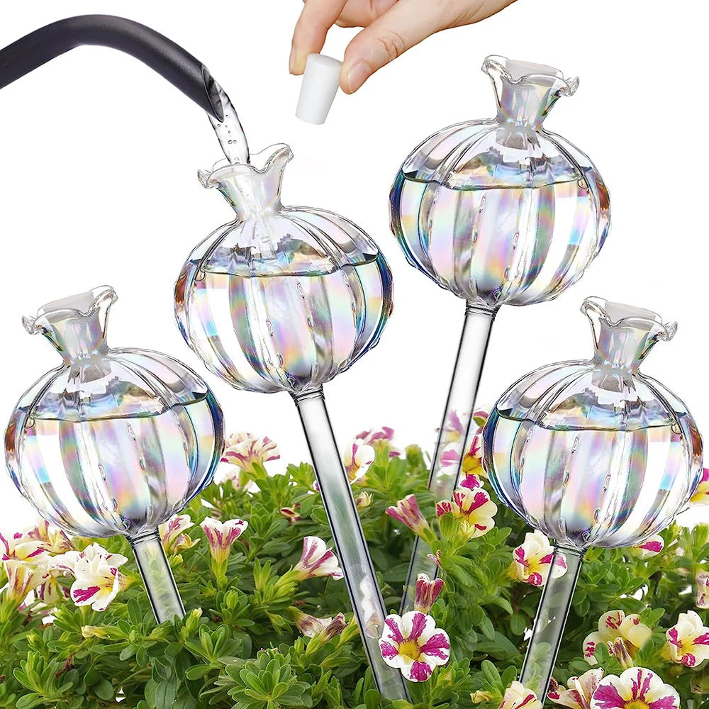 2PCS Pomegranate Flower Watering Machine Glass Creative Modeling Watering Machine Pot Lazy Watering Machine Qme