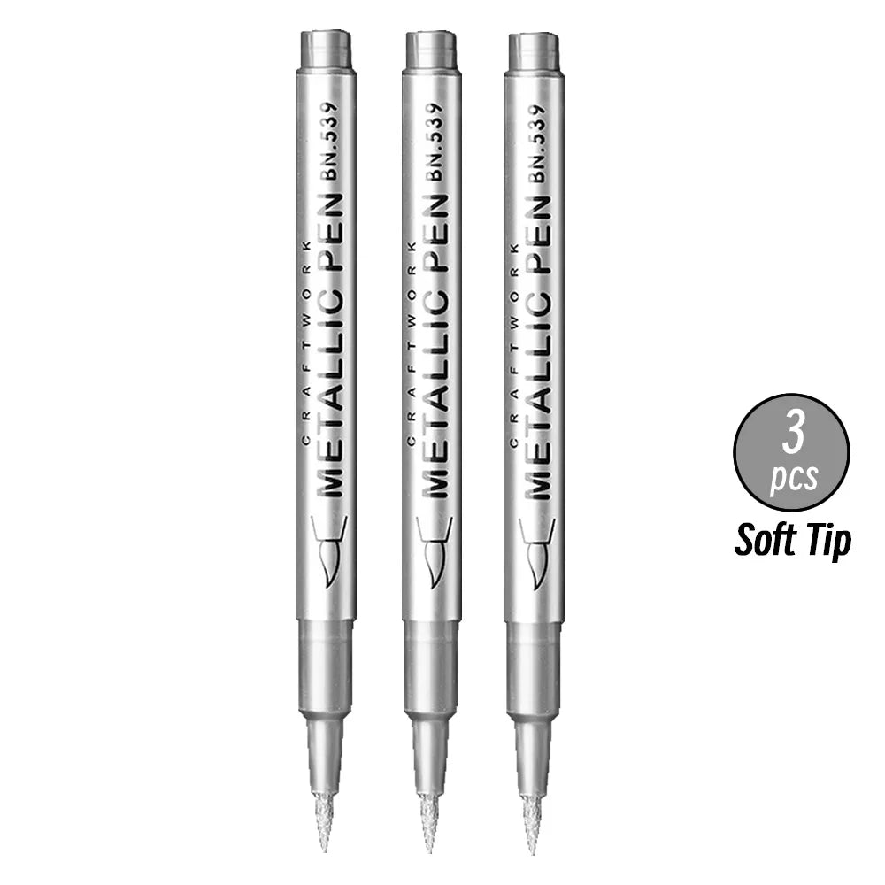 3pcs Brush Metallic Paint Marker Pens Gold Silver Color Permanent Art Marker For Manga Crafts Scrapbooking Stationery Supplies Qme 3p Soft Silver