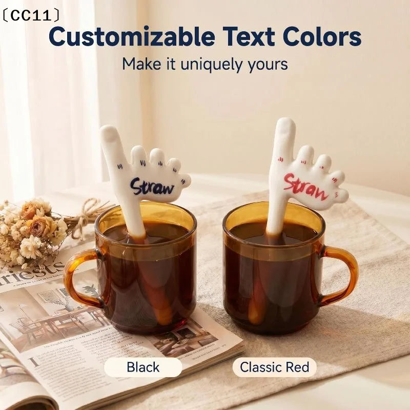 Ceramic Thumb Straw Foot Creative Coffee Cup Drinking Funny Cute Qme