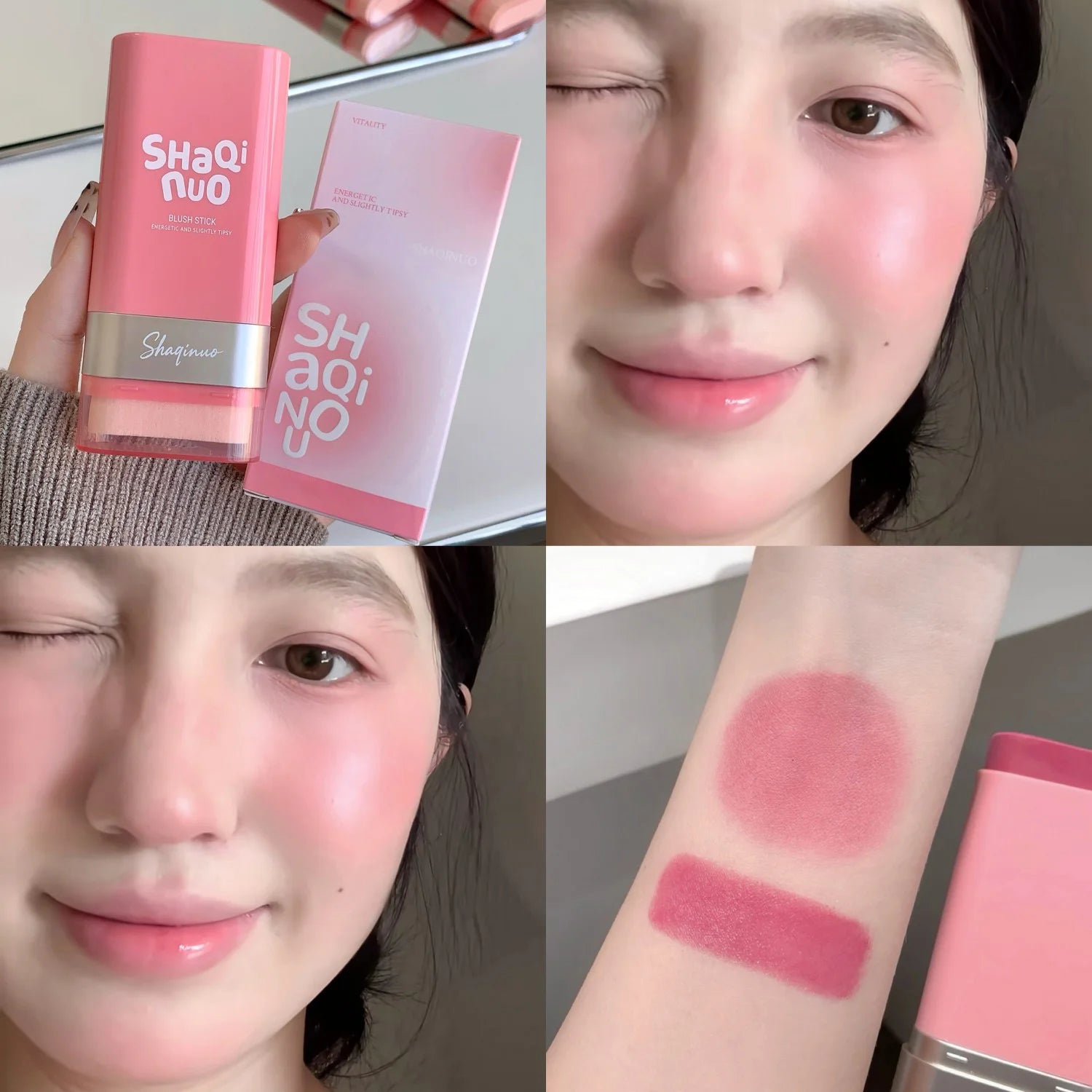 SHAQINUO Large-capacity High Color Rotating Blush Cream Stick 13g Moisturing Natural Long-lasting Waterproof Non-Removing Blush Qme S9127-2