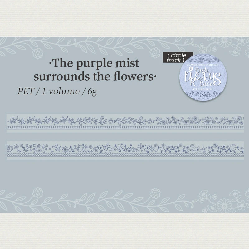 1 Roll Floral Lace Border Theme PET Decorative Washi Tape for DIY Journal, Photo Frame Collage, Scrapbook Material Qme 5