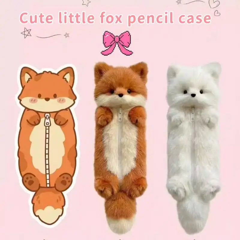 Cute Plush Pencil Pouch Cartoon Animal Student Case Large Capacity Qme