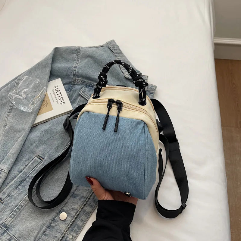 Mini Crossbody Block Shoulder Bag Shell Multi-compartment Contrast Qme Blue Mini(Max Length<20cm)
